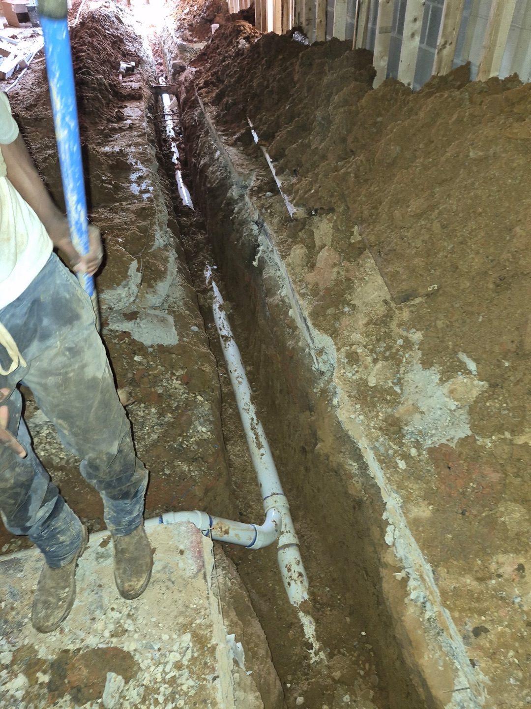 Extended trench installation with PVC pipe