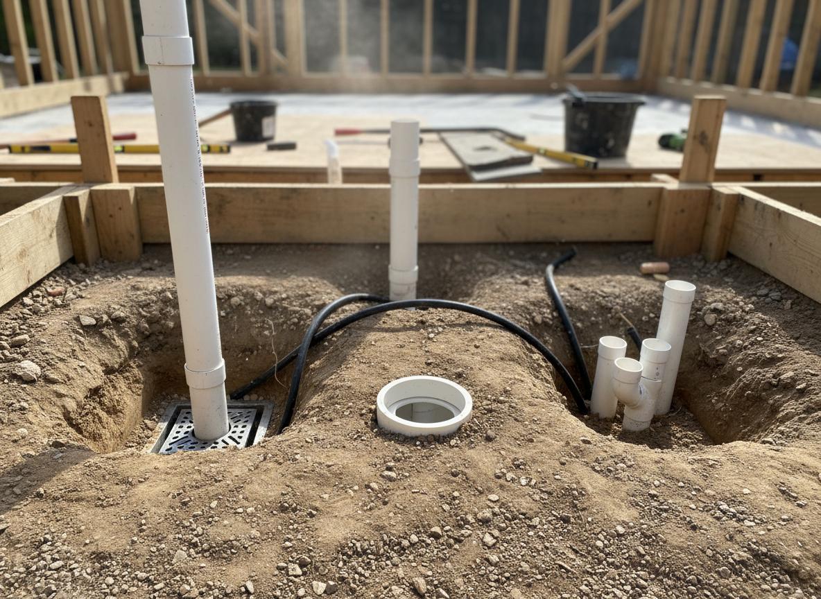 Slab rough-in plumbing before concrete pour
