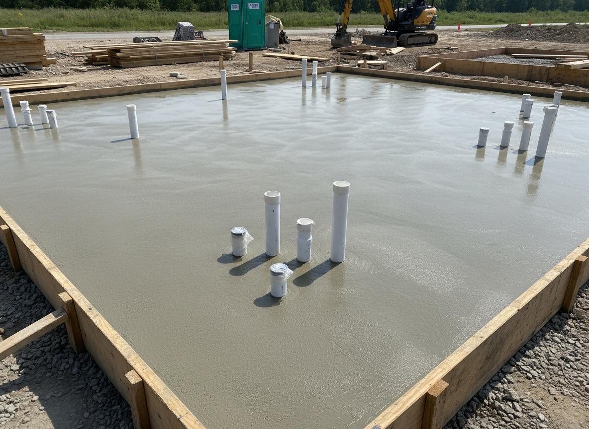Concrete slab with plumbing stub-ups